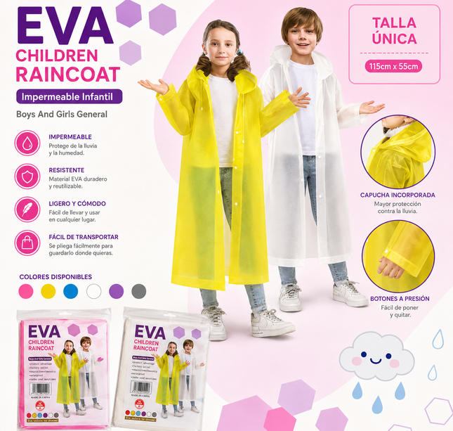6 Impermeable EVA para Niños con Gorro Reforzado $24 c/u