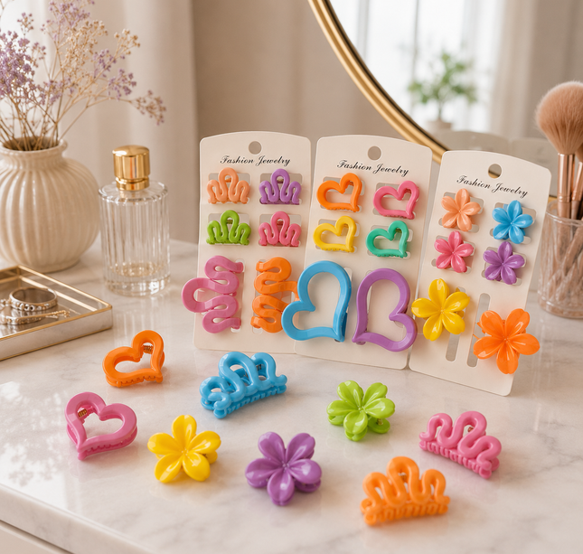 12 Sets de Pinzas para el Cabello Figuras hermosas $7.9 c/u