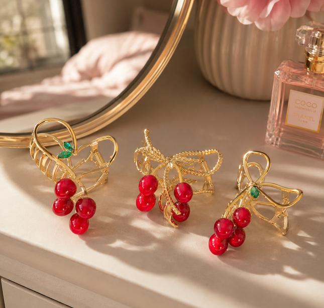 12 Pinzas Cerezas Hermosas Doradas Metalicas $15.9 c/u