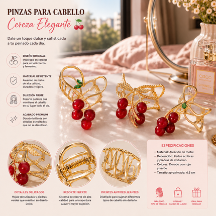 12 Pinzas Cerezas Hermosas Doradas Metalicas $15.9 c/u