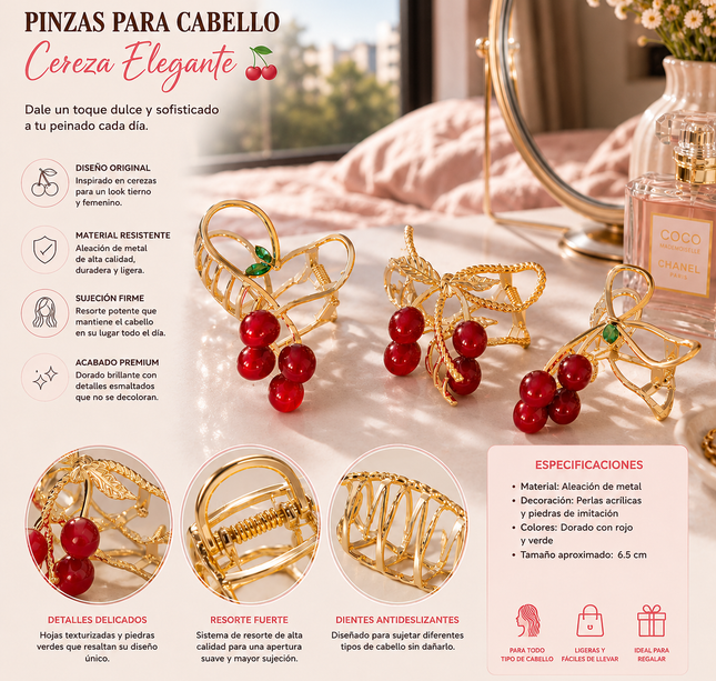 12 Pinzas Cerezas Hermosas Doradas Metalicas $15.9 c/u