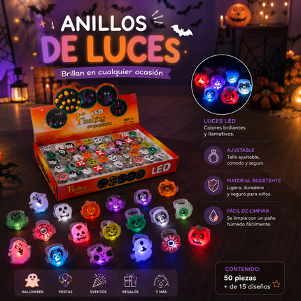 50 Anillos Halloween con Luces y Figura 3D $2.5 c/u