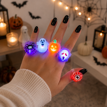 50 Anillos Halloween con Luces y Figura 3D $2.5 c/u