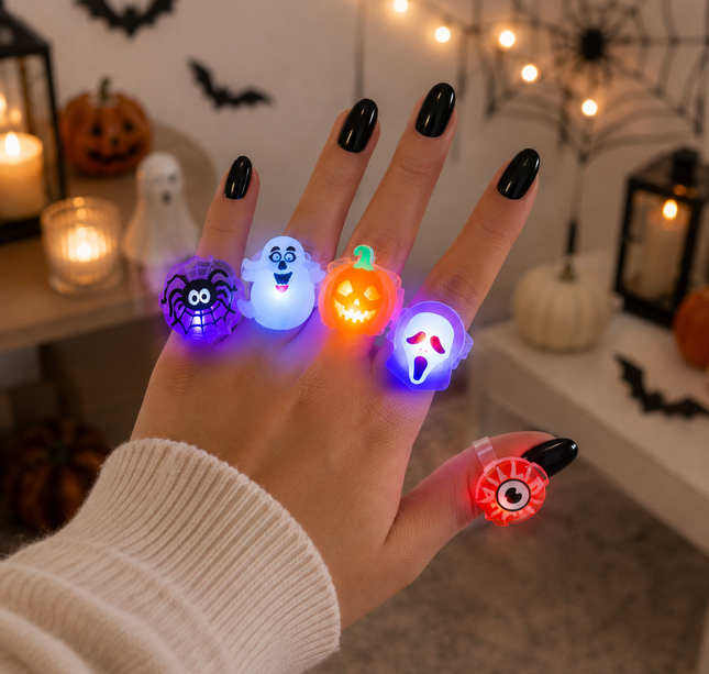 50 Anillos Halloween con Luces y Figura 3D $2.5 c/u