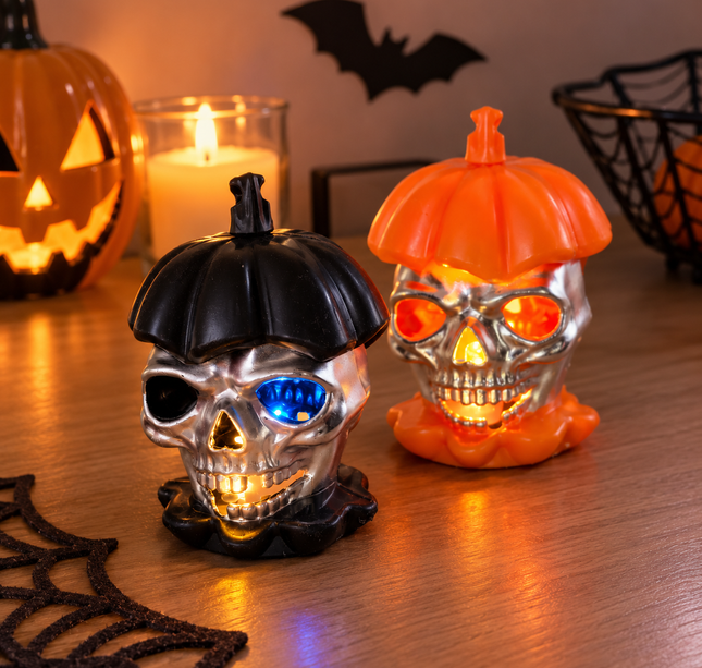 6 Lamparas Halloween Calabacita con Calaveritas $25 c/u