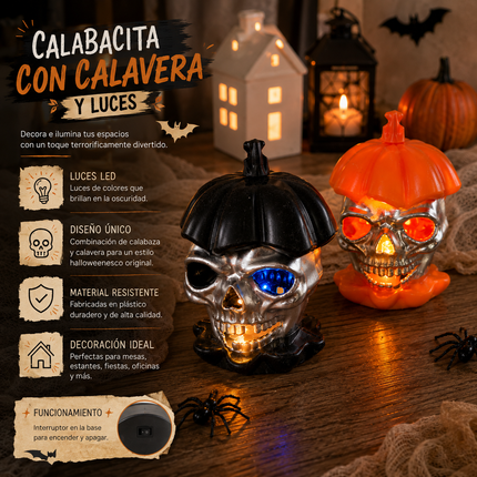 6 Lamparas Halloween Calabacita con Calaveritas $25 c/u