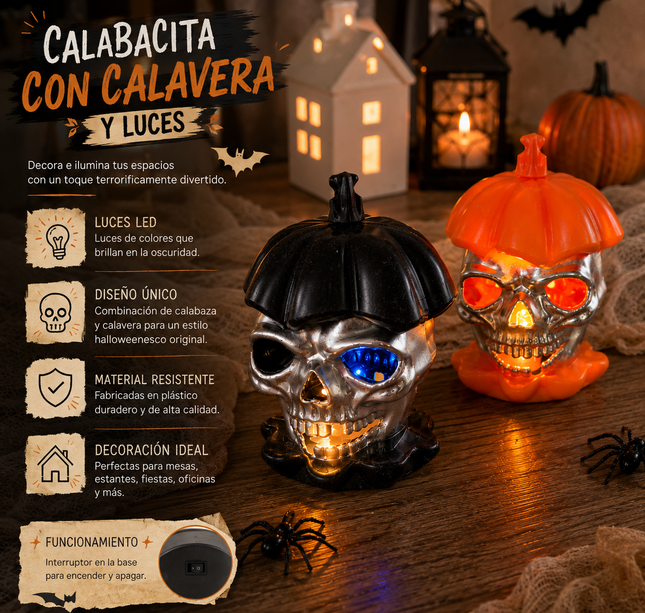 6 Lamparas Halloween Calabacita con Calaveritas $25 c/u