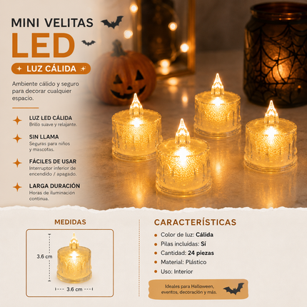 24 Velas Led Halloween Diamantadas Chicas $5.5 c/u