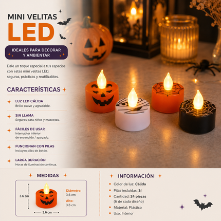 24 Velas Led Halloween Decoradas $5.5 c/u