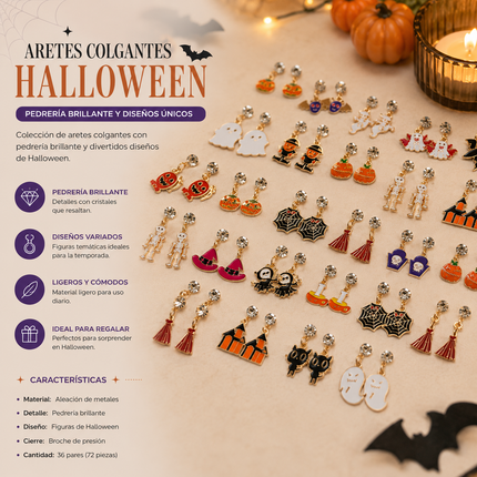 36 Aretes Halloween y Pedrería "Zirconia"  $7 c/u