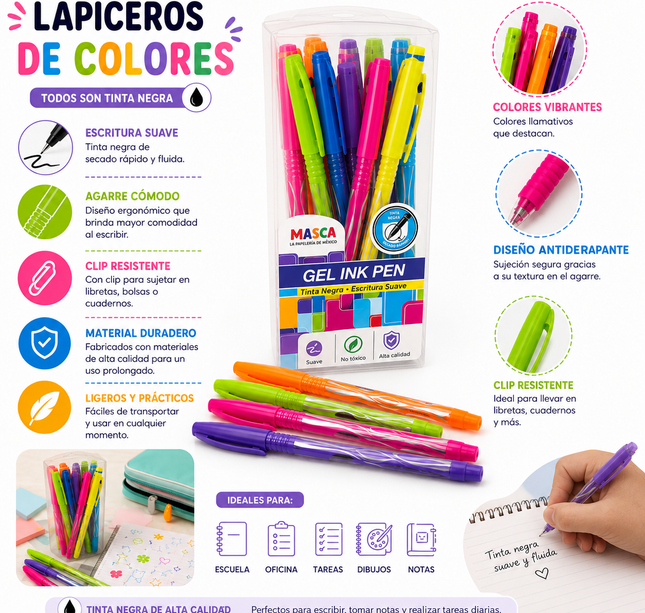 Exclusivo Tienda en linea 💥💎24 Plumas de Gel Tinta Negra, colores $3.5 c/u