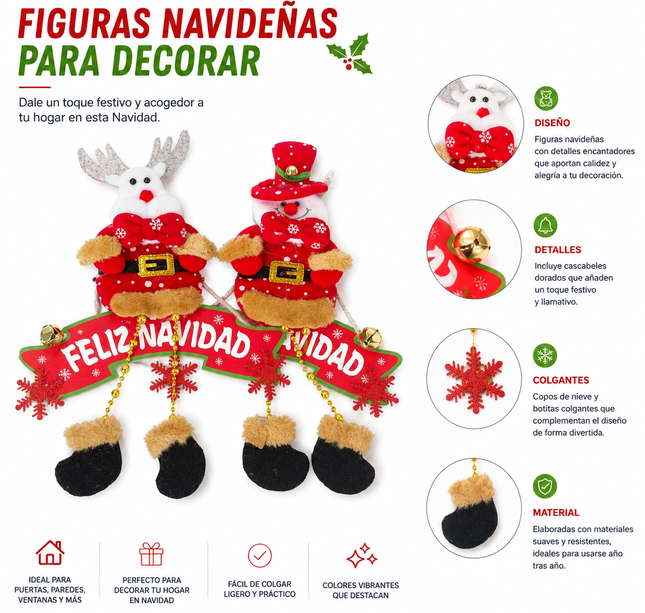 Exclusivo Tienda en linea 💥💎3 Figura Navideña Colgante con Cascabel $35 c/u