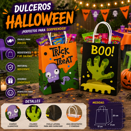 12 Dulceros de Papel Halloween Decoradas $5.3 c/u