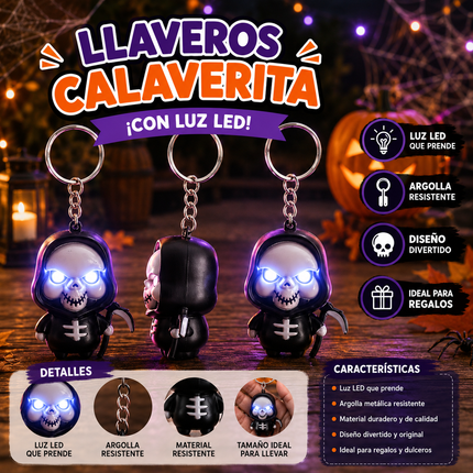 12 Llavero Lamparita Halloween con Luz y Sonido $21 c/u