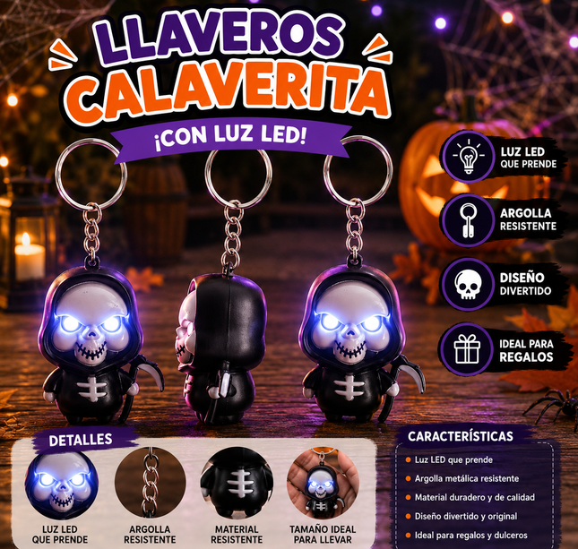 12 Llavero Lamparita Halloween con Luz y Sonido $21 c/u