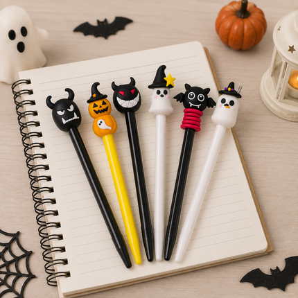 12 Lapiceros de Gel Halloween Figurita $5.5 c/u