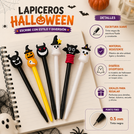 12 Lapiceros de Gel Halloween Figurita $5.5 c/u