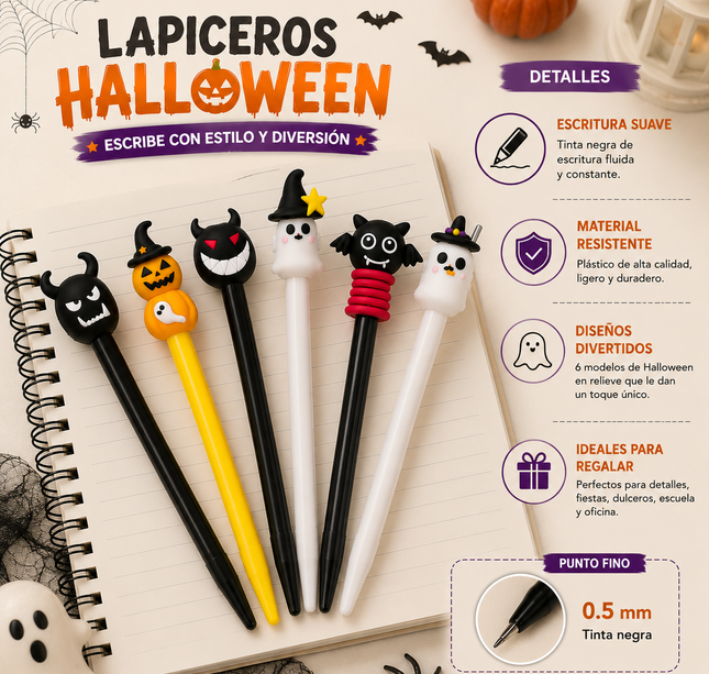 12 Lapiceros de Gel Halloween Figurita $5.5 c/u