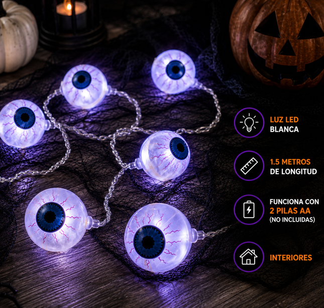Serie Luces Ojos Halloween 1.5 metros de largo