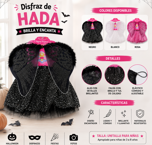 Disfraz Halloween Angel/Hada Diamantado de diferentes Colores Infantil