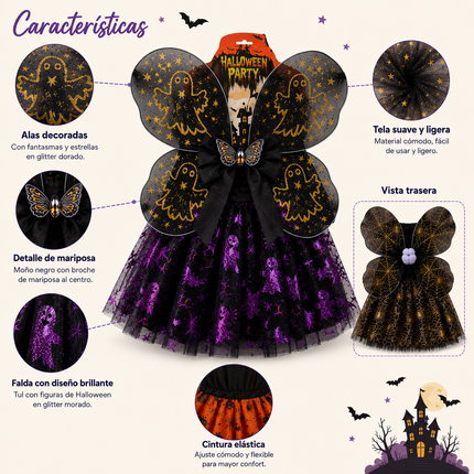 Disfraz Halloween Alas y Falda Infantil Diamantado