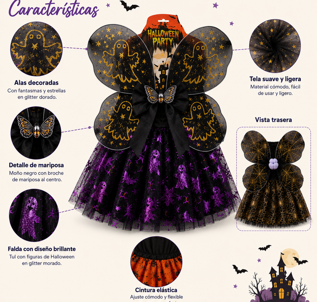 Disfraz Halloween Alas y Falda Infantil Diamantado