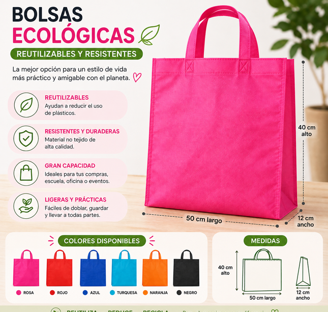 12 Bolsas Ecologicas Grandes $8.9 c/u