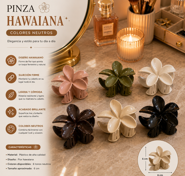 12 Pinzas Hawainas en Tonos Neutros $6.5 c/u