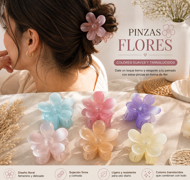 12 Pinzas Flores Hermosas para Cabello $7.9 c/u
