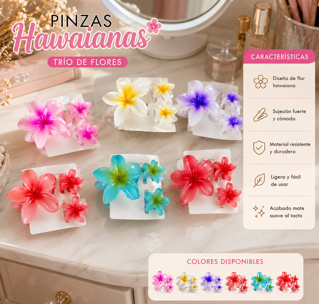 Exclusivo Tienda en linea 💥💎6 Trio de Pinzas Hawainas, Una Grande y dos Pequeñas $18 c/u