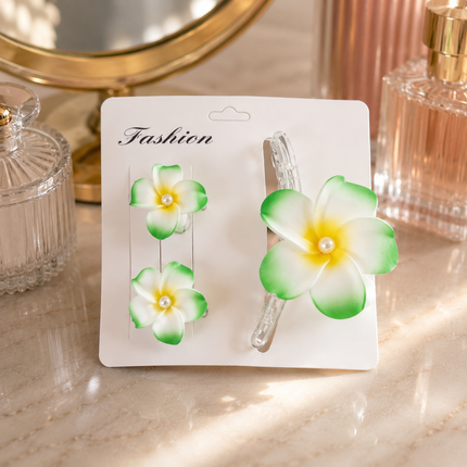 Exclusivo Tienda en linea 💥💎6 Sets de 3 Accesorios Pinza y psadores Flor Tropical $18.5 c/u