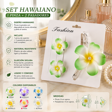 Exclusivo Tienda en linea 💥💎6 Sets de 3 Accesorios Pinza y psadores Flor Tropical $18.5 c/u