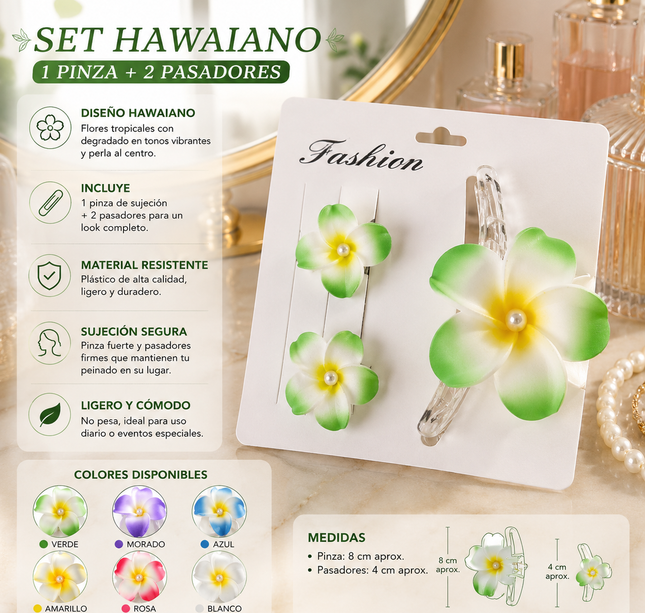 Exclusivo Tienda en linea 💥💎6 Sets de 3 Accesorios Pinza y psadores Flor Tropical $18.5 c/u