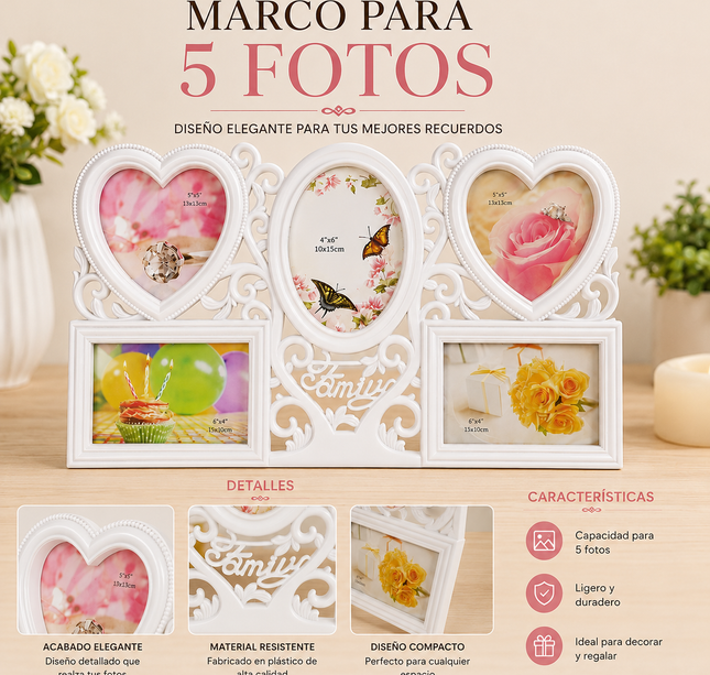 Exclusivo Tienda en linea 💥💎Marco para 5 Fotos Tamaños "Family"
