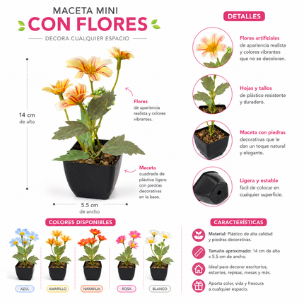 Exclusivo Tienda en linea 💥💎3 Maceta con Flores Mini Decoración $30 c/u