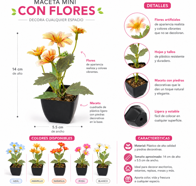 Exclusivo Tienda en linea 💥💎3 Maceta con Flores Mini Decoración $30 c/u