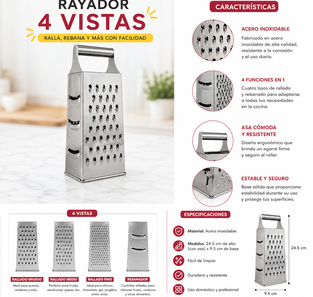 Exclusivo Tienda en linea 💥💎3 Rayador 4 Caras  de Acero Inoxidable $49 c/u