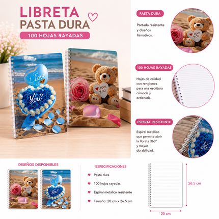 Exclusivo Tienda en linea 💥💎Libreta Profesional Pasta Dura Ositos con Doble Espiral 100 hojas