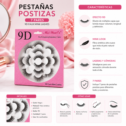 Exclusivo Tienda en linea 💥💎Caja con 7 Pares de Pestañas 9D Brillo