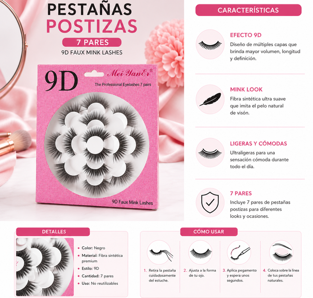 Exclusivo Tienda en linea 💥💎Caja con 7 Pares de Pestañas 9D Brillo