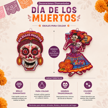 10 Figuras Día de Muertos Catrinas Diamantadas 3D $7.2 c/u