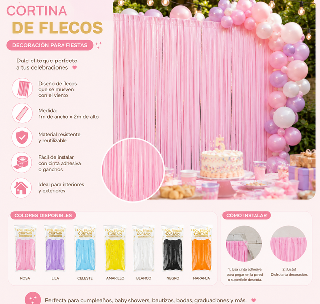 12 Cortinas para Fiesta Flecos $11.9 c/u