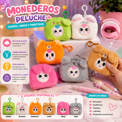 12 Monederos Peluche de Muñequitos Disfrazados $9.5 c/u
