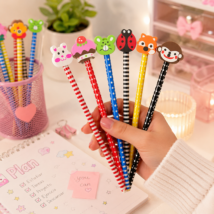 12 Lapices Rayas con Gomas Animalitos Hermosos  $4.5 c/u
