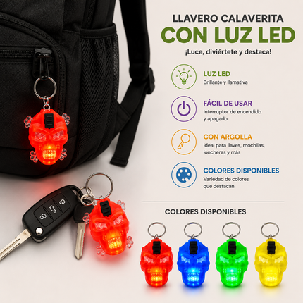 48 Llaveros Calaveritas con Luz, colores Brillantes  $2.9 c/u