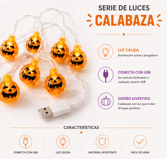 Serie Calabacitas Halloween USB 2.5mts de largo