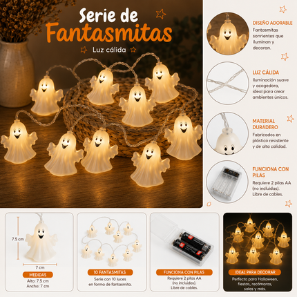 Serie Fantasmitas Lúz Calida Halloween de Pilas(No incluidas)