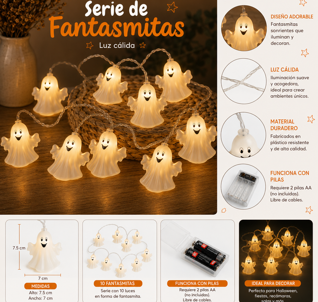 Serie Fantasmitas Lúz Calida Halloween de Pilas(No incluidas)