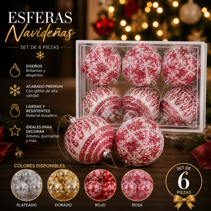 Exclusivo Tienda en linea 💥💎Caja de 6 Esferas Navideñas Hermosas Diamantadas