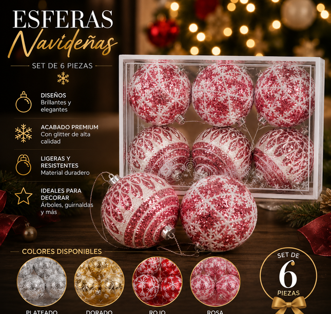 Exclusivo Tienda en linea 💥💎Caja de 6 Esferas Navideñas Hermosas Diamantadas